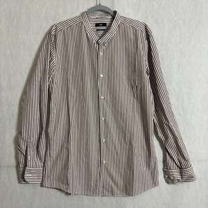 BOSS Hugo Boss Men's 42/L Brown Striped Long Sleeve Button Up Cotton Shirt